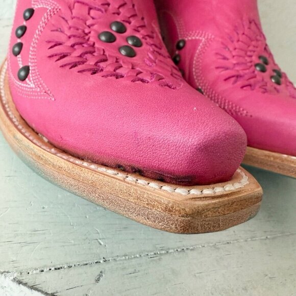 Lane COSSETTE Womens Cowboy Bootie 7.5 Pink Leather Western Short Ankle Boots - Picture 8 of 13